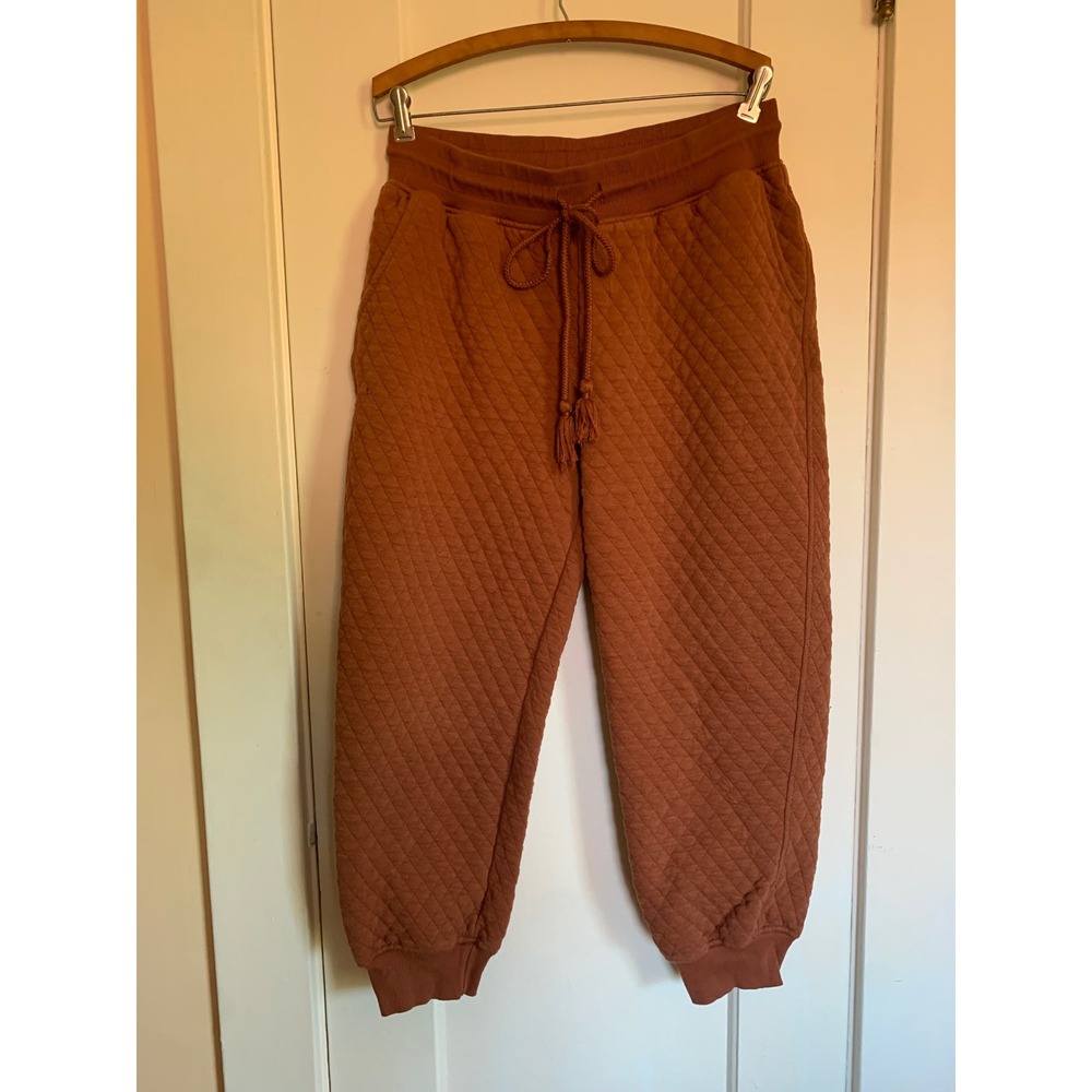 Quilted Diamond Joggers Rust Brown Cotton Blend Lounge Pants Small